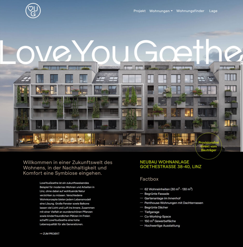Website Screenshot von loveyougoethe.at - Webprojekt von IRRETIO